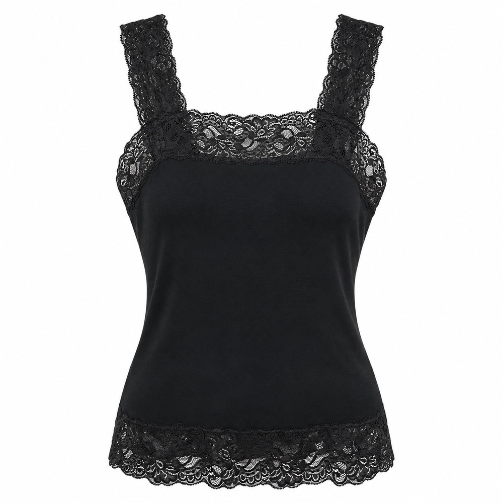 Halogen Womens Size S Petite Black Lace Trim Camisole Rayon Stretch Tank Top